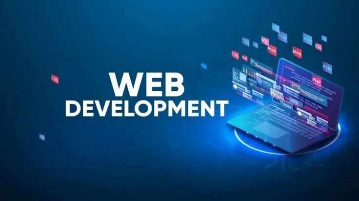 web development concept with a laptop displaying code and programming languages, representing a Freelance Digital Marketing Expert in Kannur, Kerala offering web solutions.
